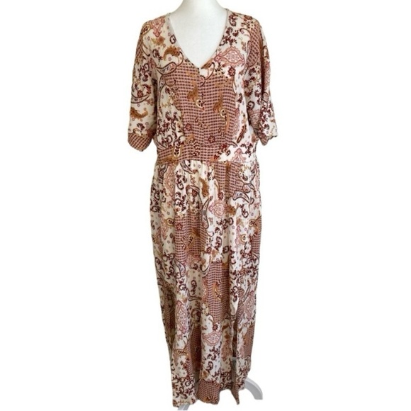 Cato Dresses & Skirts - Cato Boho Peasant Style Maxi Dress Multicolor Floral Paisley Front Slits 14-16